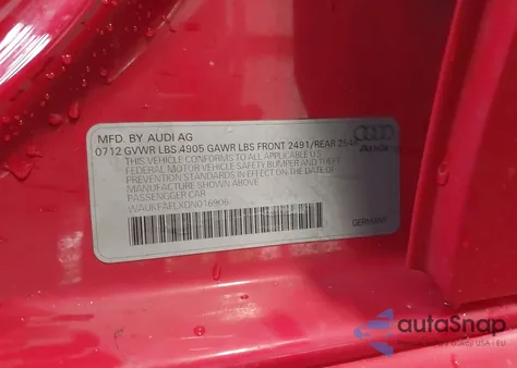 2013 Audi A4 2.0T Premium z USA, uszkodzony, nr VIN WAUKFAFLXDN016906